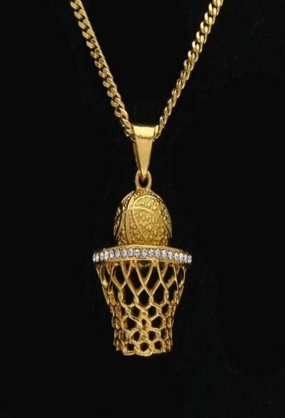 

fashion vintage silver basket rim hoop shoot ball basketball stands charm pendant necklace rhinestone men women gift1027468