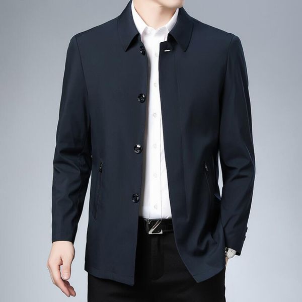 

casual business lapel windbreak jackets men coats 2023 spring men's trench coat solid color mid-length jacket, Black;brown