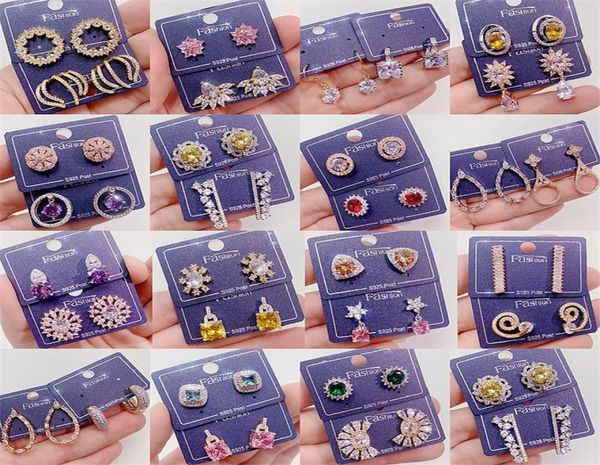 

fashion zircon ear studs for women korean 925 silver needle sweet flower geometric earring 2021 new trend rhinestone crystal jewel5843452, Golden;silver