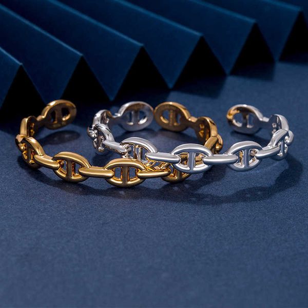 

designer hemrres bracelet high edition s925h home new pig nose smooth face quality light luxury circular cool air personalized ins design aa, Black