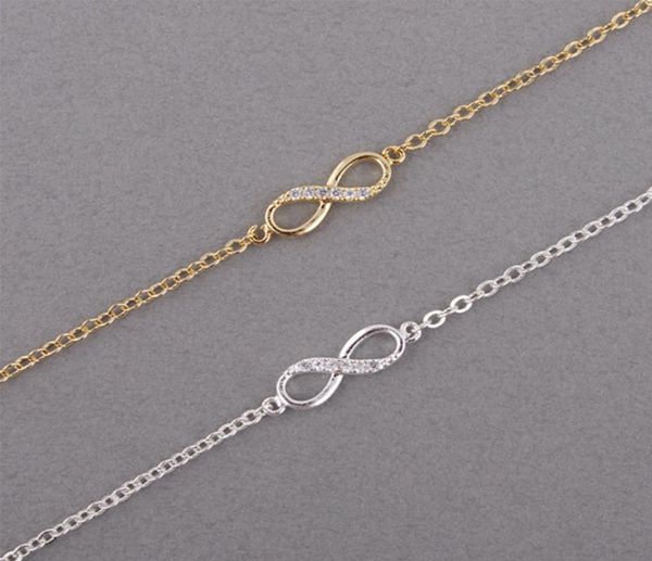 

shuangshuo 2018 new fashion infinity bracelet for women with crystal stones bracelet infinity number 8 chain bracelets bileklik1914882, Golden;silver