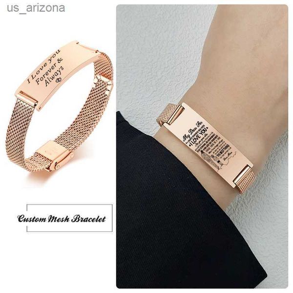 

custom rose gold mesh bracelet for women men stainless steel belt buckle wristbands adjustable 16.5cm to 21cm l230620, Golden;silver
