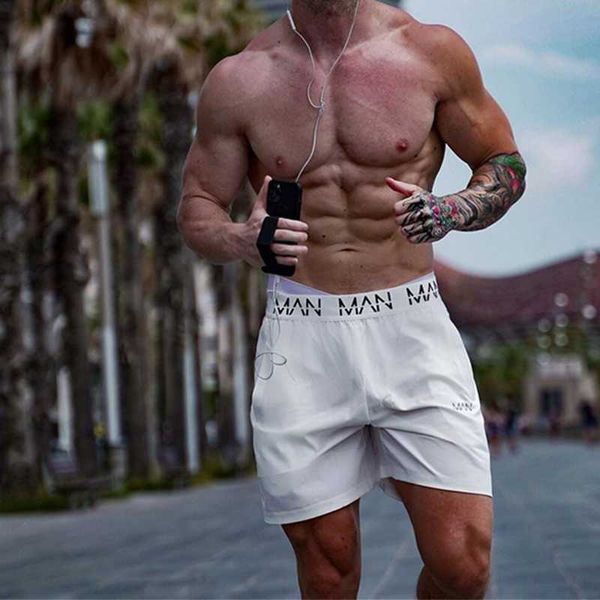 

men's shorts men fitness bodybuilding shorts gyms workout male breathable quick dry sportswear jogger new beach sport shorts men's, White;black