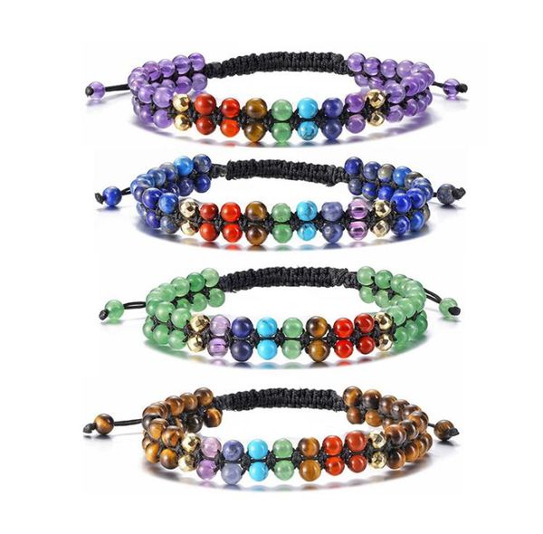 

yoga 7 chakra natural stone beads bracelet tree of life charm double rows adjustable bracelets wristband bangle cuff for women fas9179967, Black