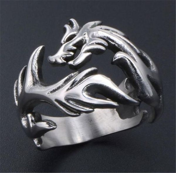 

316l stainless steel dragon ring men vintage chinese style fashion jewelry party gift classic 1262000016, Silver