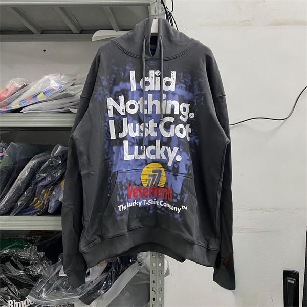 

men's hoodies sweatshirts 1 vetements oversized hoodie men vtm vintage washed i did nothing just got lucky women pullovers 230718, Black