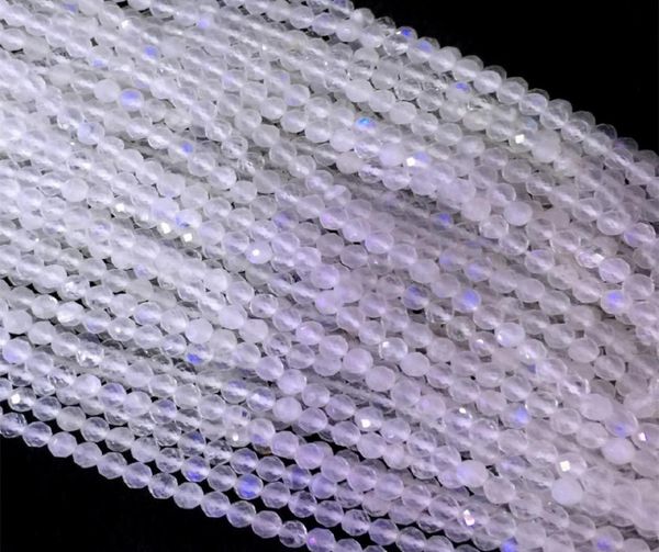 

natural genuine blue white moonstone faceted small round loose beads 24mm 155quot 054083442801, Black