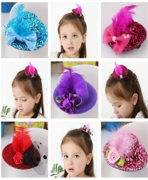

ship 24pcs 55cm felt mini hat feather hat cap hair clip hen party lady veil popular wedding homburg millinery bridal acc7905049, Slivery;golden