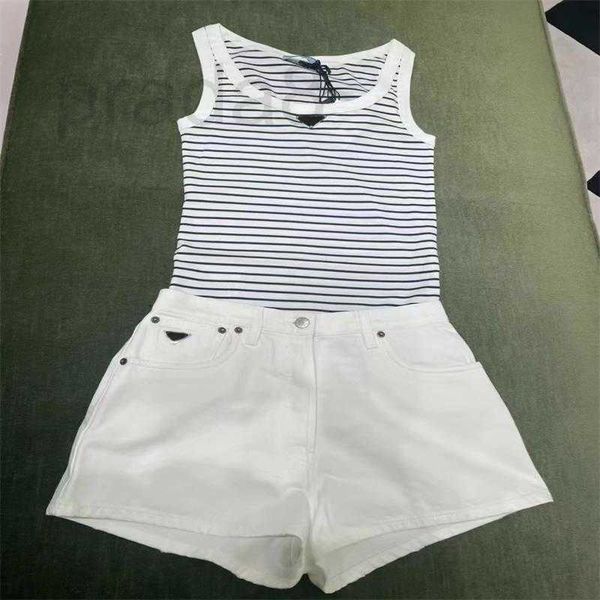 

women's shorts designer 2023 summer new triangle white denim high waist versatile wide leg casual pants d175, White;black