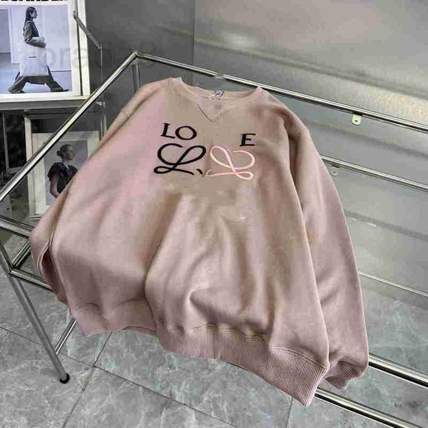 

women's hoodies & sweatshirts designer autumn and winter loe classic color contrast embroidery terry cotton loose round neck men's, Black