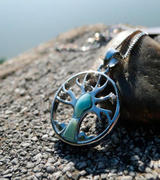 

925 sterling silver tree of life protection pendant natural larimar gemstone family sacre tree of life charmspiritual pendants1761940