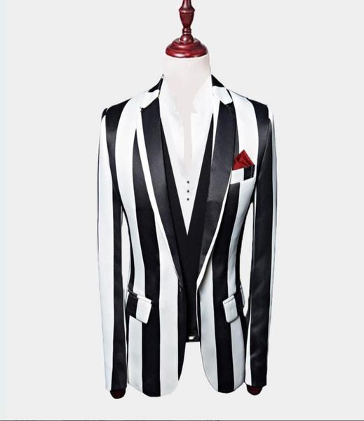 

2020 black and white striped blazer 3 pieces mens suits custom made wedding tuxedos jacket pants vest5682602, Black;gray