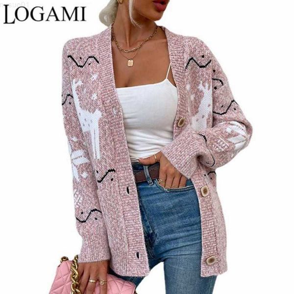 

women's sweaters logami single-breasted christmas cardigan woman autumn winter thick sweater women coat l230718, White;black