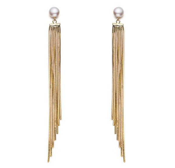 

pearl long tassel drop earrings natural pearl drop earring dangle hanging earring for women7469702, Silver