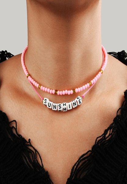 

women fashion choker pendant necklace 2021 charm colorful beads letter multilayer chokers necklaces bohemian beach neck chain boh3187287, Golden;silver