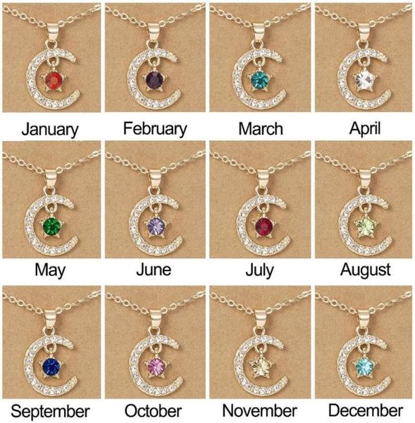 

new style moon star birthstone pendant necklace wish card for women crystal gold color clavicle chain mom birthday jewelry gifts4611773, Silver