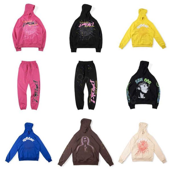 

sp5der young thug 555555 men women hoodie foam print spider web graphic pink sweatshirts y2k pullovers s-xl, Black