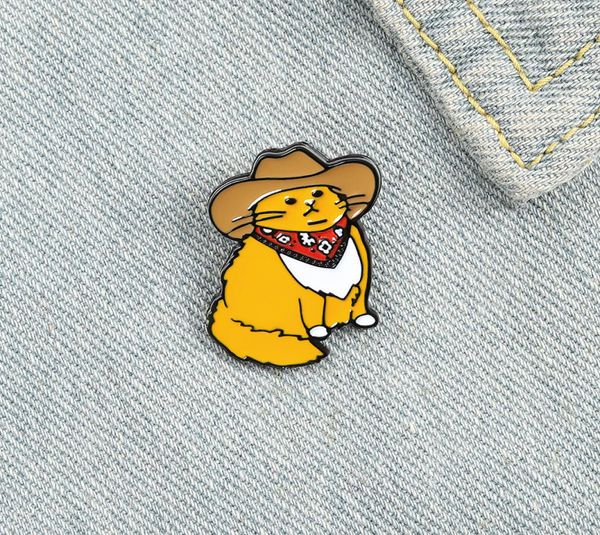 

cartoon creative western cowboy cat brooch for girls cute little yellow kitty badge in hat paint enamel pin denim shirt bag access3057884, Gray
