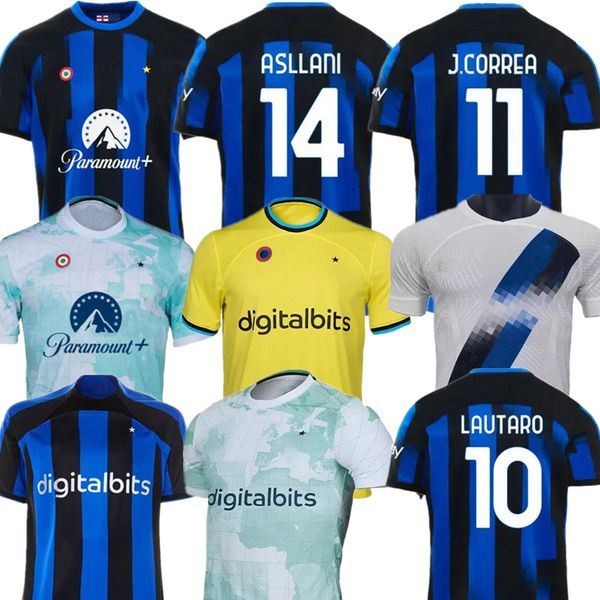

22 23 24 lukaku lautaro eriksen soccer jerseys 2023 barella vidal j.correa alexis inters dzeko third milans gosens skriniar bellanova footba, Black;yellow