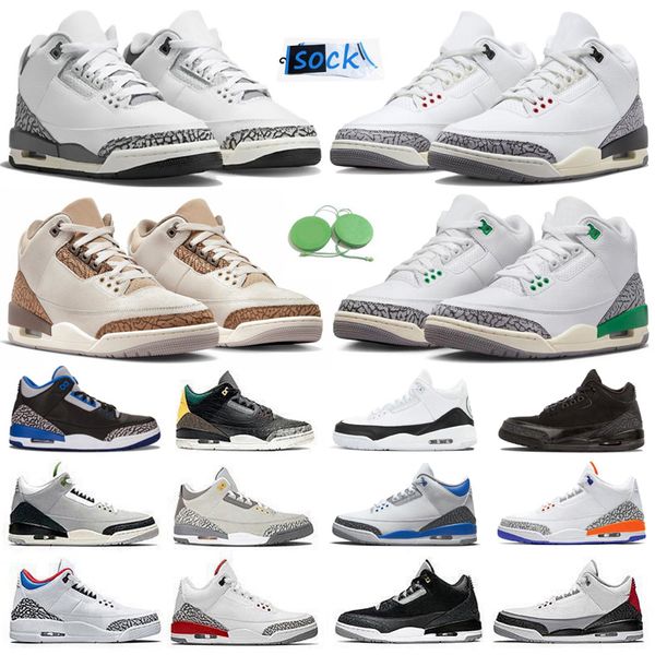 

3 mens basketball shoes jumpman 3s lucky green white cement fire red dark iris cardinal red palomino muslin rust pink black cat men women tr
