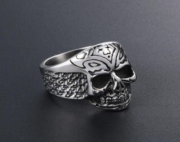 

death squads biker ring cool skull skeleton head 100 titanium steel for men exaggeration handmade pattern jewelry gift cluster ri2250076, Golden;silver