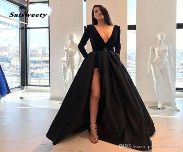 

dresses vestido 2021 new arrival long prom party evening dresses gown satin robe de soiree elegant frock side slit velour5317484, Black;red