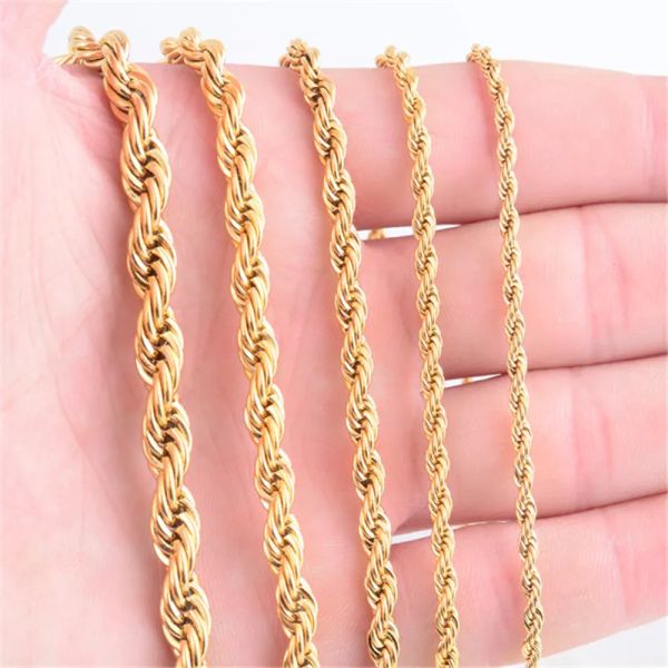 

classic necklace gold plated rope chain stainless steel necklace for women men golden fashion twisted rope chains jewelry gift 2 3 4 5 6 7mm, Silver