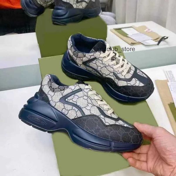 

platform vintage ggity dad designer lace sneakers men's women's rhyton sneakers casual chaussures shoes up leather casual platform, Black