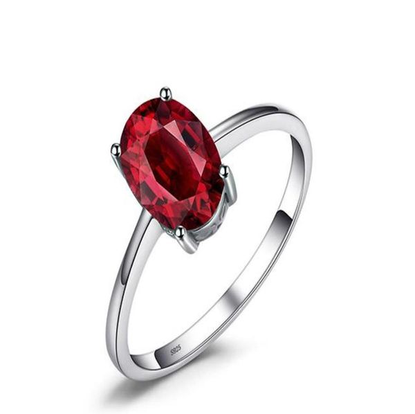 

pure red garnet solitaire ring for women oval cut solid 925 sterling silver fashion accessories designer rings for women9429722