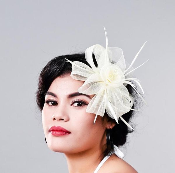 

women fancy feather fascinator hat beige wedding hats and fascinators white net hair accessories for bridal woman md7948773, Slivery;golden