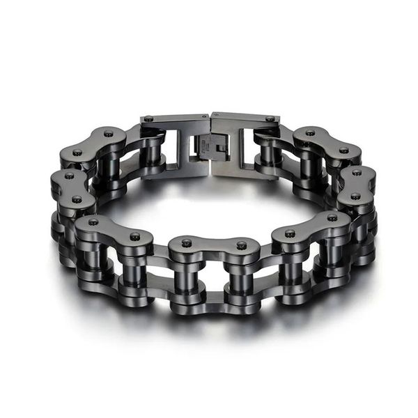 

titanium steel ip black plating biker bicycle chains bracelet punk wristbands brace lace male trendy jewelry 23cm