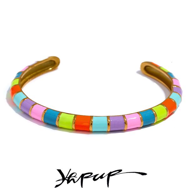 

bangle yhpup colorful enamel stainless steel geometric open cuff bracelet bangle summer y2k trendy fashion jewelry for women gala gift 23071, Black
