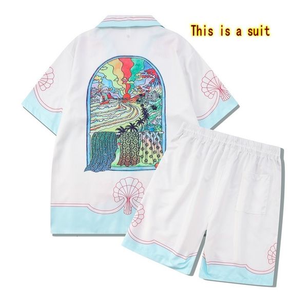 

mens tracksuits beach scenery casablanca shirt men women quality blue white assorted colors hawaiian casa shirts 230717, Gray