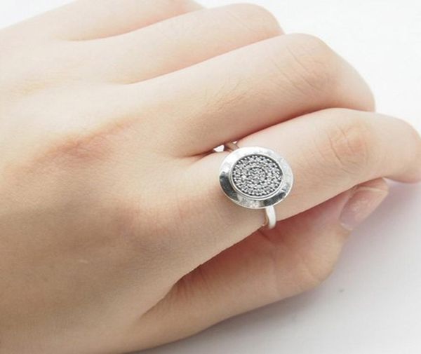 

wholesale-design authentic 925 sterling silver rings compatible fit jewelry with logo round disc cz paved ring9246767