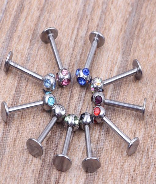 

labret monroe lip ring stainless steel bar body piercing jewelry 5 gem traugs earring6660262, Black