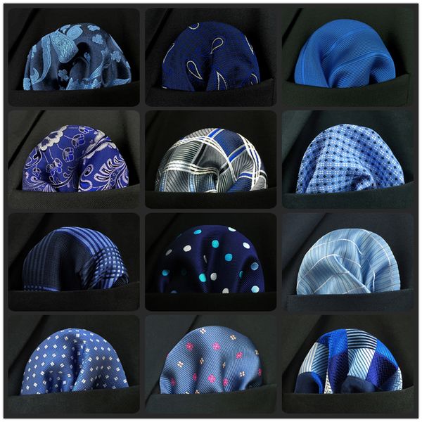 

handkerchiefs blue paisley solid dots mens pocket square wedding silk handkerchief party hanky classic fashion 230717, Blue;white