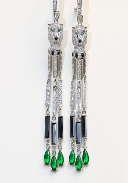 

brand classic green zircon jewelry tassels leopard water drop earrings women panthere earring full diamond panther earrings4394911, Silver