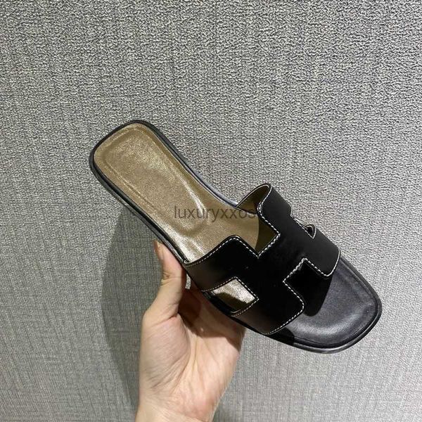 

h slipper designer oran sandal slippers girl h family 2023 summer wear genuine leather lady versatile fashion flat bottom beach pdpb