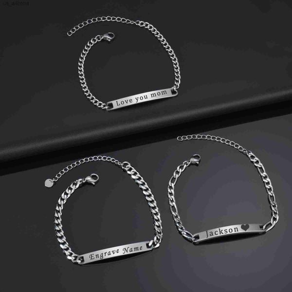 

acheerup personalized engrave name date bracelet for women stainless steel custom figaro hand chain gold color jewelry men gift l230620, Golden;silver
