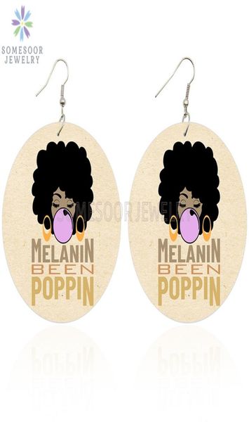 

somesoor melanin been poppin african wood drop earrings bubble gum girl afro natural hair design dangle jewelry for women gifts3808266, Silver