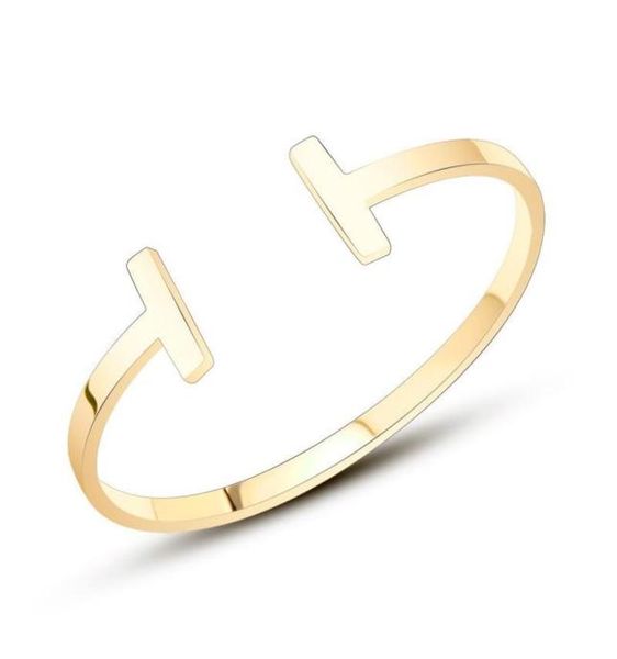 

bangle fashion double t shape cuff bracelets for women boho jewelry unique 316l stainless steel men adjustable size drop6289388, Black