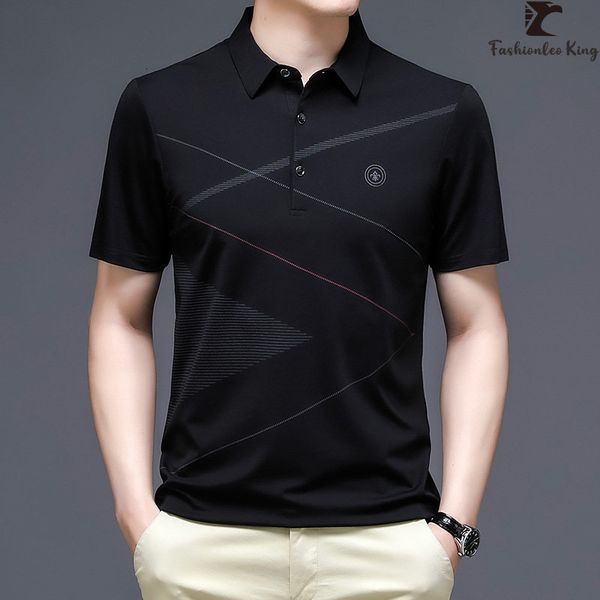 

men's polos polo shirt printed short sleeve tshirt summer thin black business casual ice silk tee 230717, White;black
