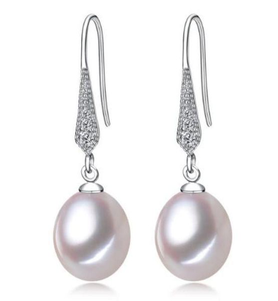 

89mm white pink purple 100 natural freshwater pearl drop earrings 925 silver zircon jewelry for women9045484, Golden;silver