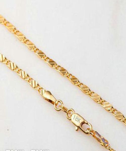 

2mm luxury mens womens stamped 18k gold plated chain necklace for men women flat chains necklaces gifts jewelry making hip hop3263566, Silver