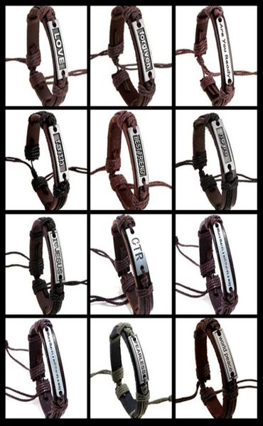 

20 style men woman genuine leather bracelet silence believe forgiven fearless friend faith hope worid peace adjustable bracel4620804, Golden;silver