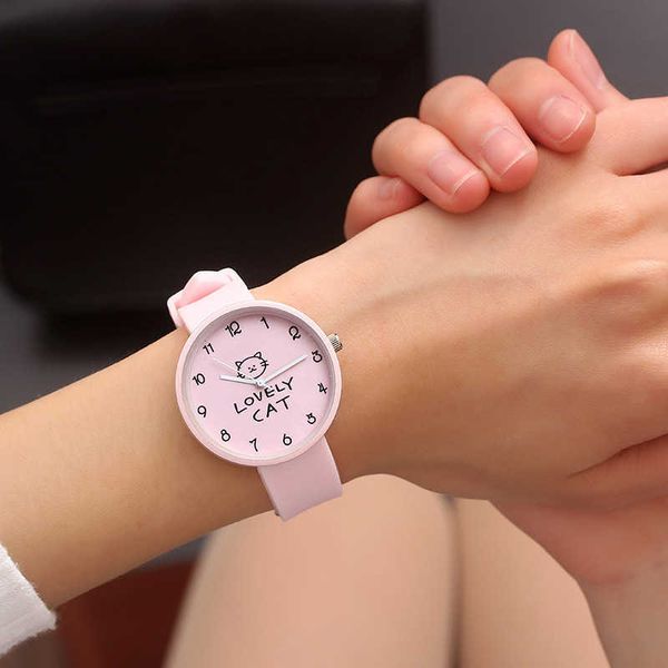 

women watches silicone candy color student watch girls clock fashion lovely cat watches children wristwatch cartoon quartz watch du00 7bry, Slivery;golden
