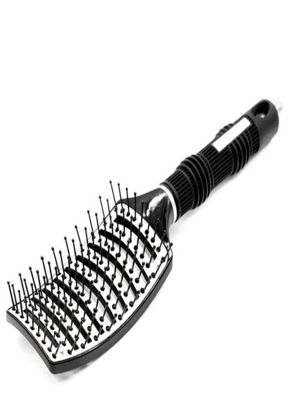 

heat resistant aluminum sheet nylon pins vented hair extension brush antislide rubber handle curved detangling comb for wig8157870, Silver