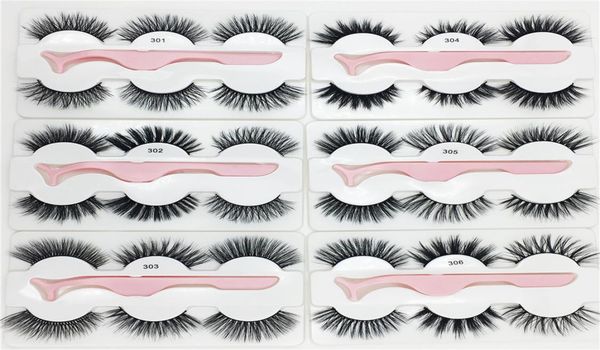

3 pairs faux mink eyelashes with tweezers new 3 pairs set with 1pc tweezer thick wispy long fluffy dramatic lashes1634174