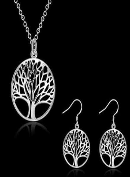 

new round hollow wish tree pendant necklace tree of life 925 silver necklace earring1506935