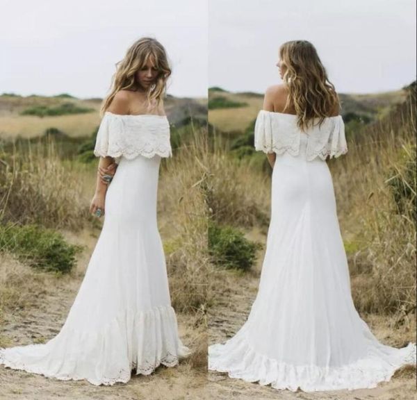 

country style boho wedding dresses off the shoulder white chiffon beach bridal dresses custom made zipper up back plus size bridal3070750